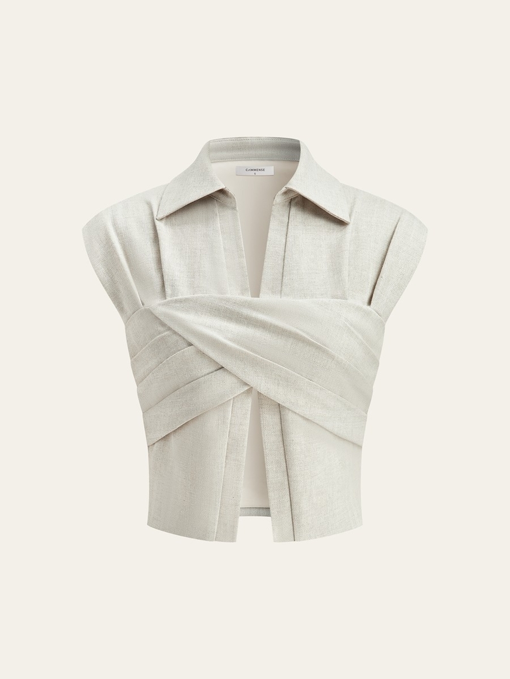 Commense Cream Wide-Leg Trousers with Draped Wrap Top Set - Picture 2 of 12